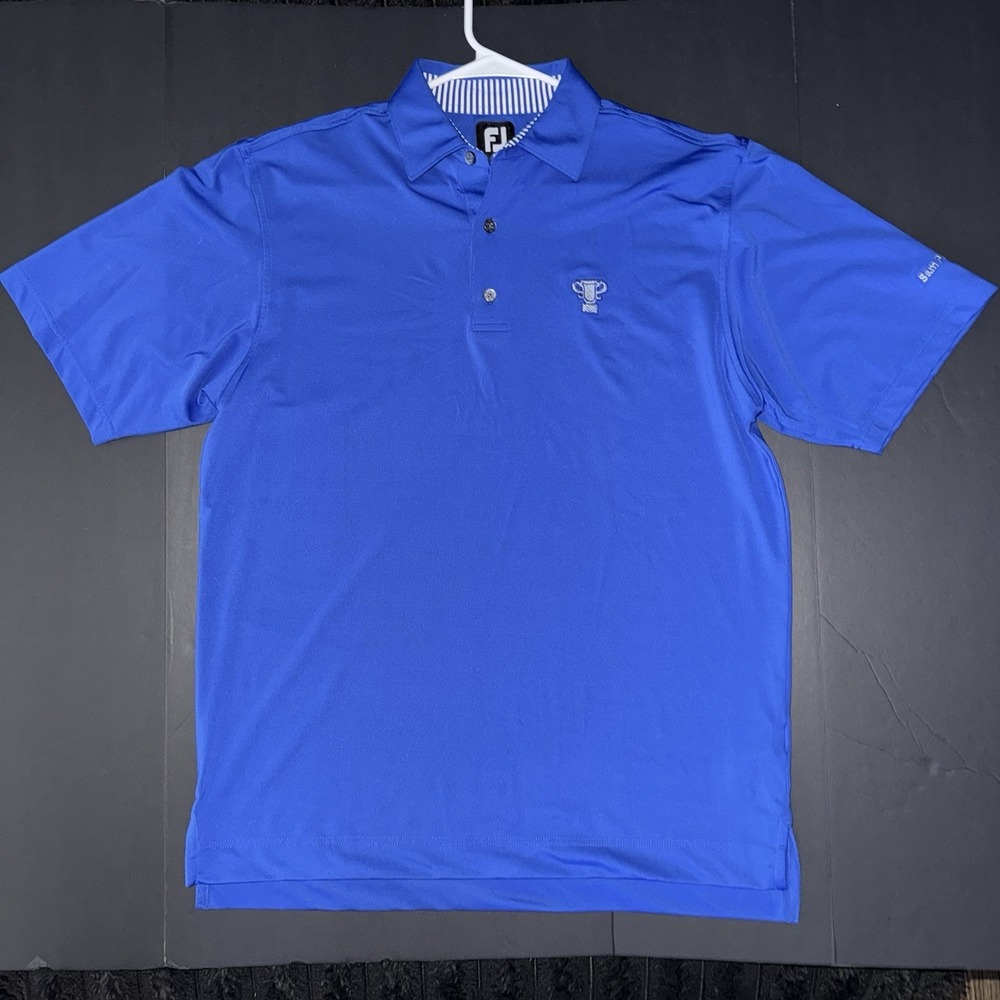 Men's Medium FootJoy Blue Performance Golf Polo Shirt Sam Parish Cup Embroidered